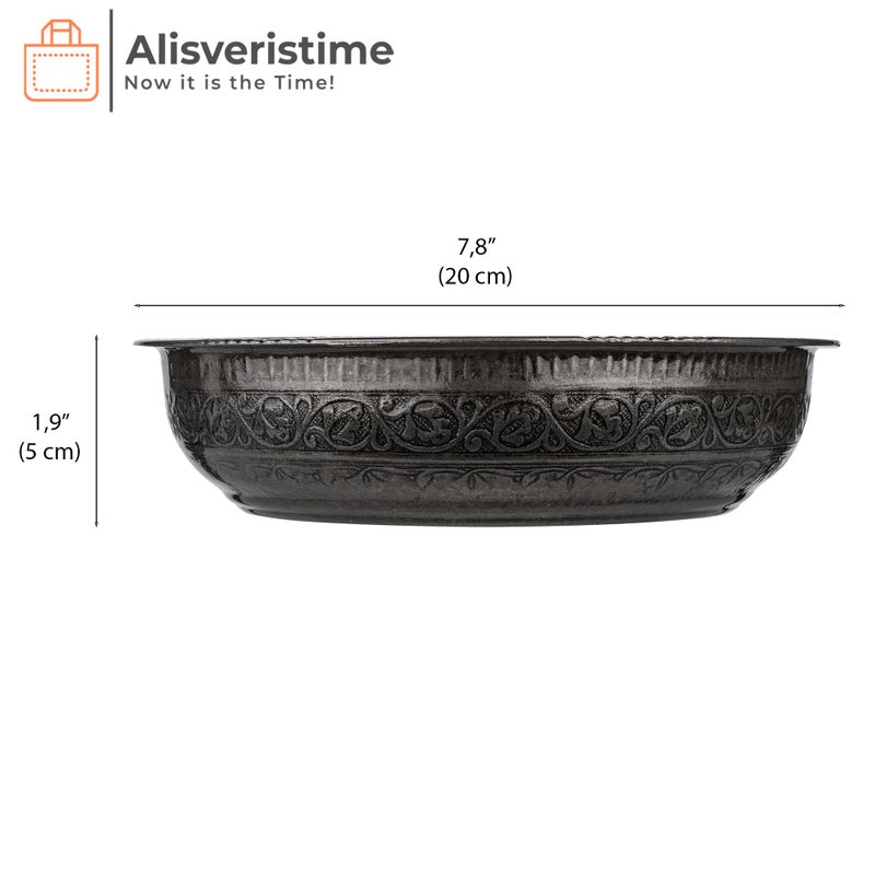 Alisveristime Traditional Turkish Bath Hammam Bowl with Authentic Motifs (440gr (15.50 oz) Made of Zinc (7.87-Inch Diameter) (Black) - Image 3